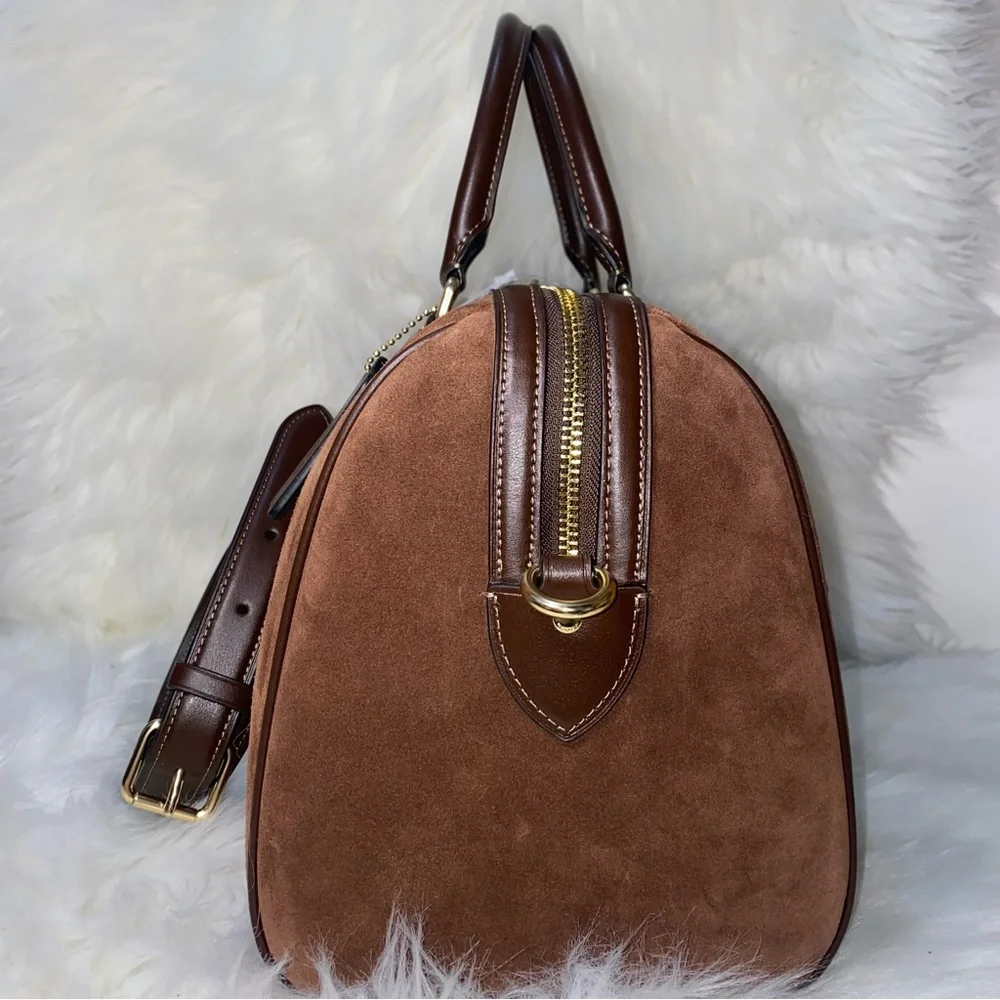 Coach 🤎 Large rowan satchel Suede New purse - Picture 3 of 14